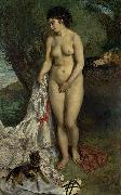 Pierre-Auguste Renoir Bather with a Griffon Dog  Lise on the Bank of the Seine oil painting artist